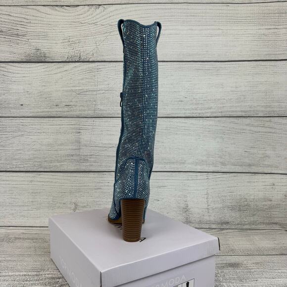 Top Moda Women's Blue Imogen Embellished Studded Sparkle Western Boots Size 7.5 - Picture 6 of 9
